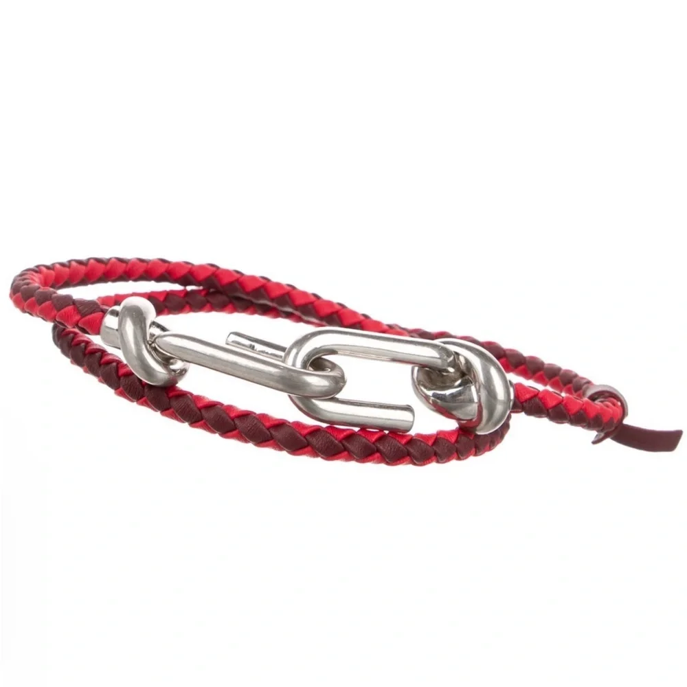 Bottega Veneta Red Braided Leather Key Holder